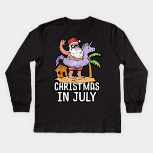 Christmas In July Santa Unicorn Floater Funny Summer Gift Kids Long Sleeve T-Shirt